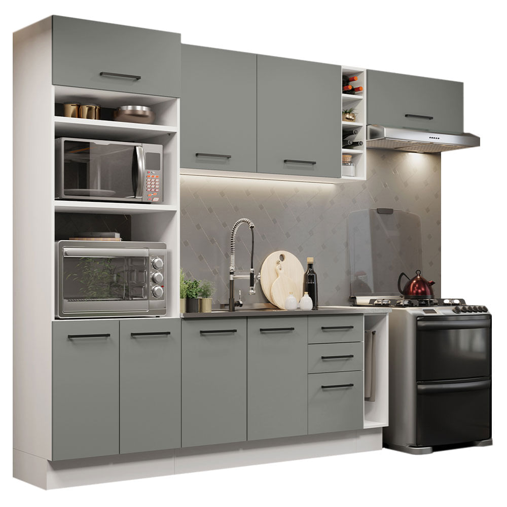 Encontraproduto.com.br - Armário de Cozinha Completa 290cm Branco Cinza Agata Madesa 03