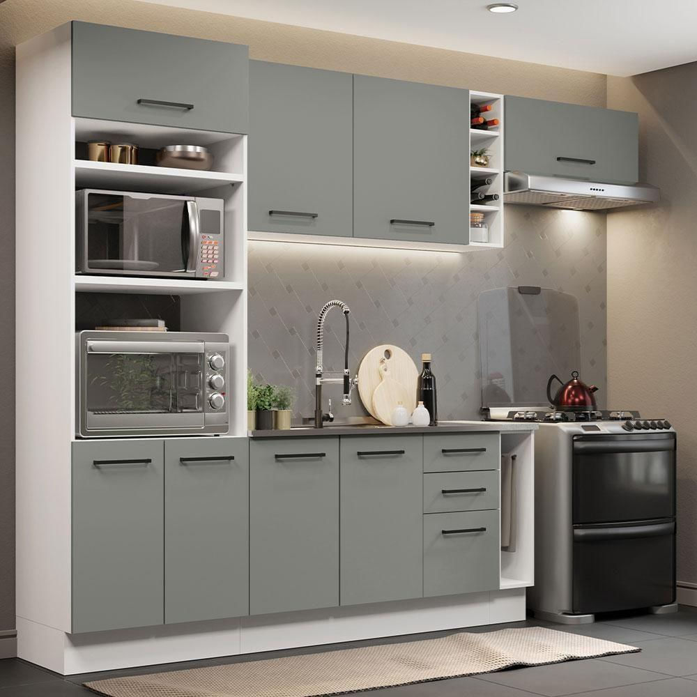 Encontraproduto.com.br - Armário de Cozinha Completa 290cm Branco Cinza Agata Madesa 03
