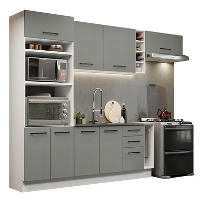 Armário de Cozinha Completa 290cm Branco Cinza Agata Madesa 03