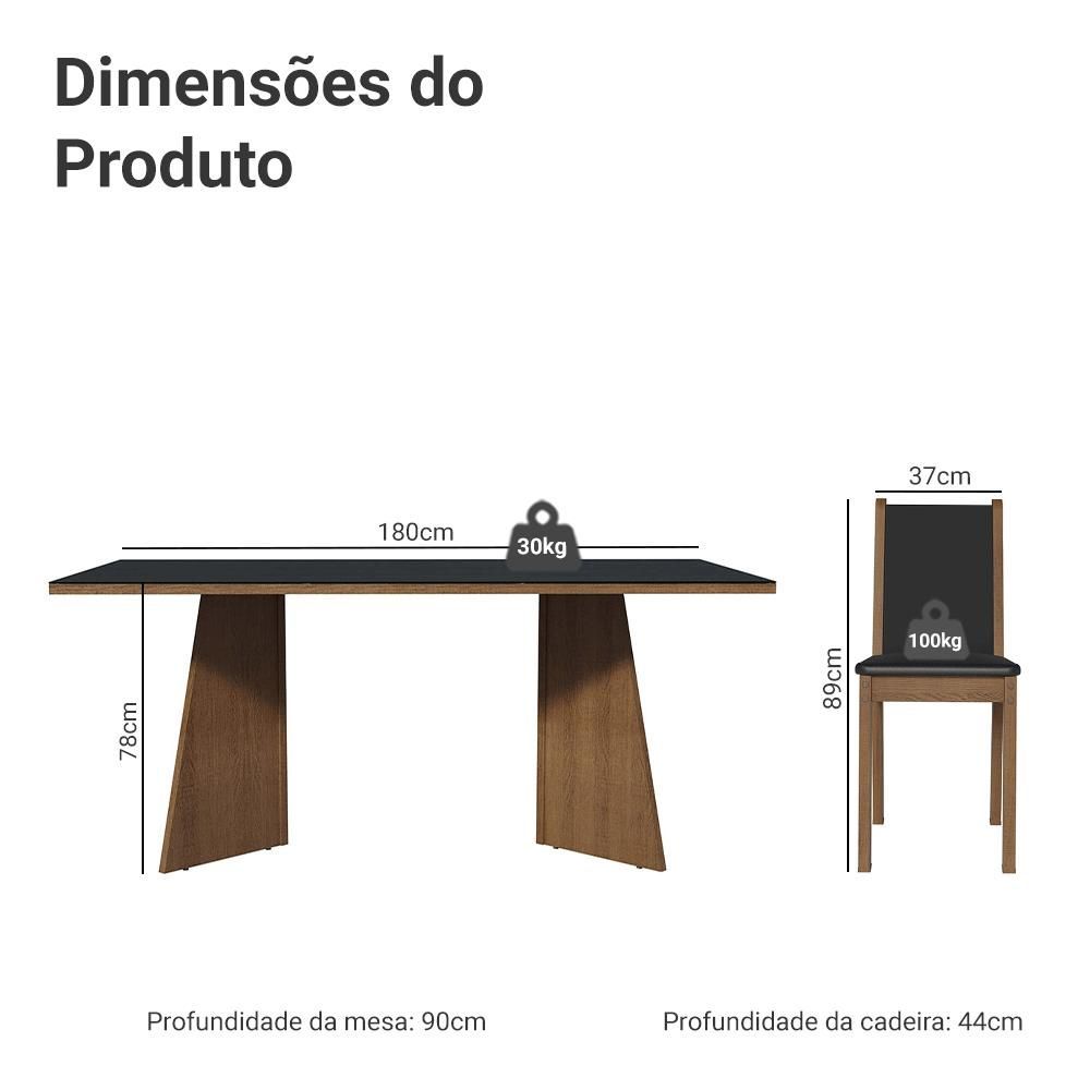 Encontraproduto.com.br - Conjunto Sala de Jantar Mesa Tampo de Vidro 8 Cadeiras Rustic/Preto Justine Madesa