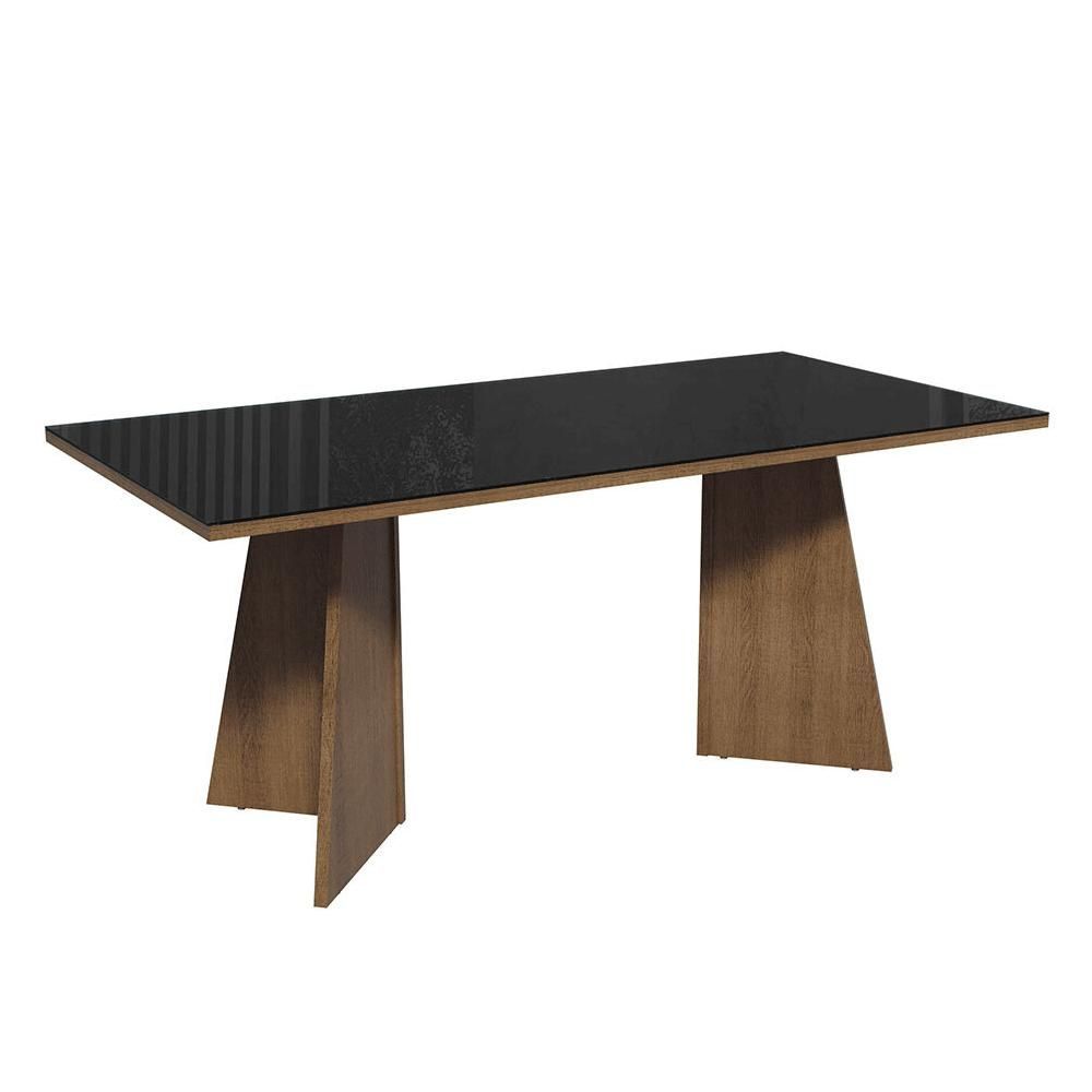 Encontraproduto.com.br - Conjunto Sala de Jantar Mesa Tampo de Vidro 8 Cadeiras Rustic/Preto Justine Madesa
