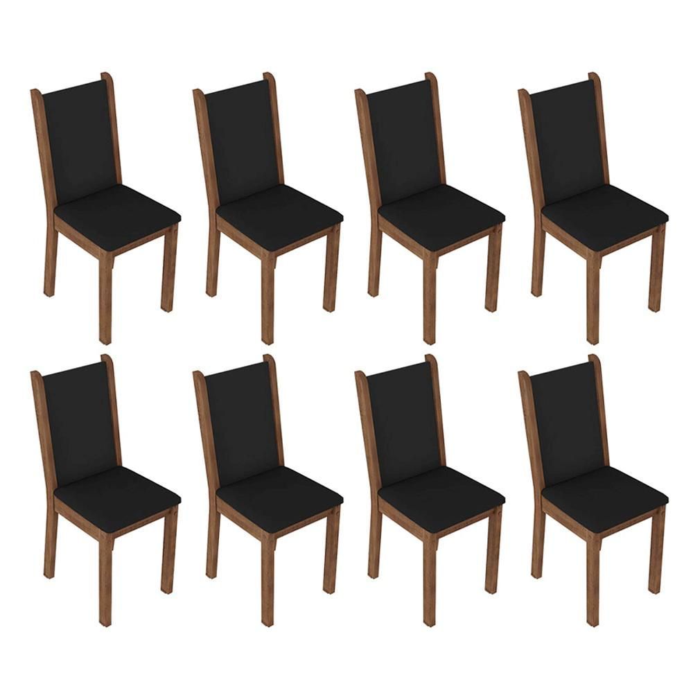 Encontraproduto.com.br - Conjunto Sala de Jantar Mesa Tampo de Vidro 8 Cadeiras Rustic/Preto Justine Madesa