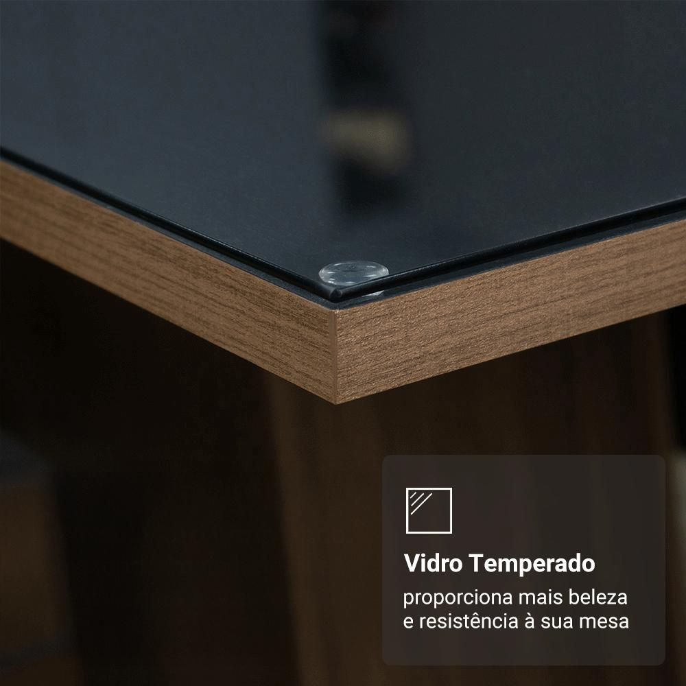 Encontraproduto.com.br - Conjunto Sala de Jantar Mesa Tampo de Vidro 8 Cadeiras Rustic/Preto Justine Madesa