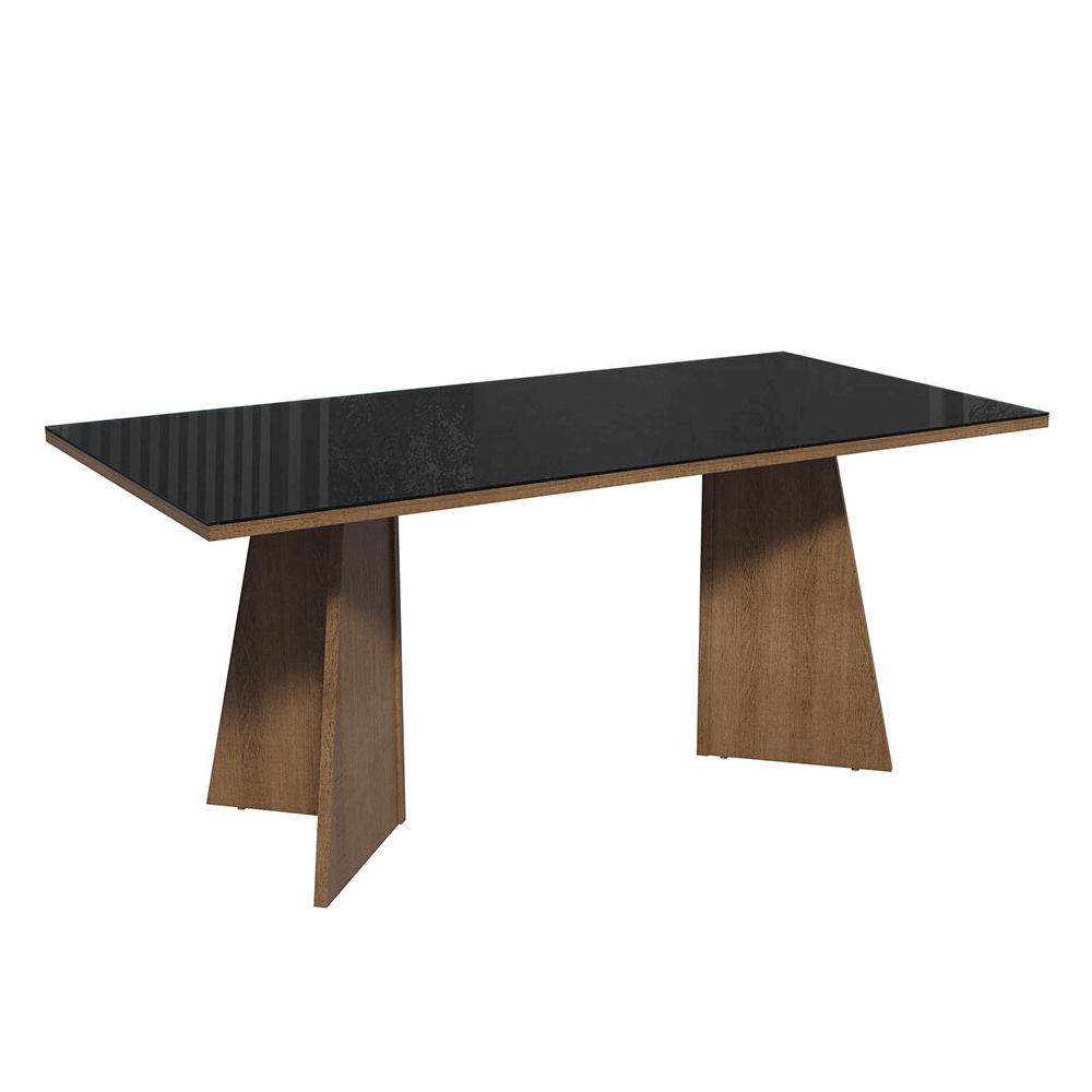 Encontraproduto.com.br - Conjunto Sala de Jantar Mesa Tampo de Vidro 8 Cadeiras Rustic/Preto Justine Madesa