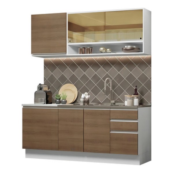 Armário de Cozinha Compacta 180cm Branco Rustic Glamy Madesa 06