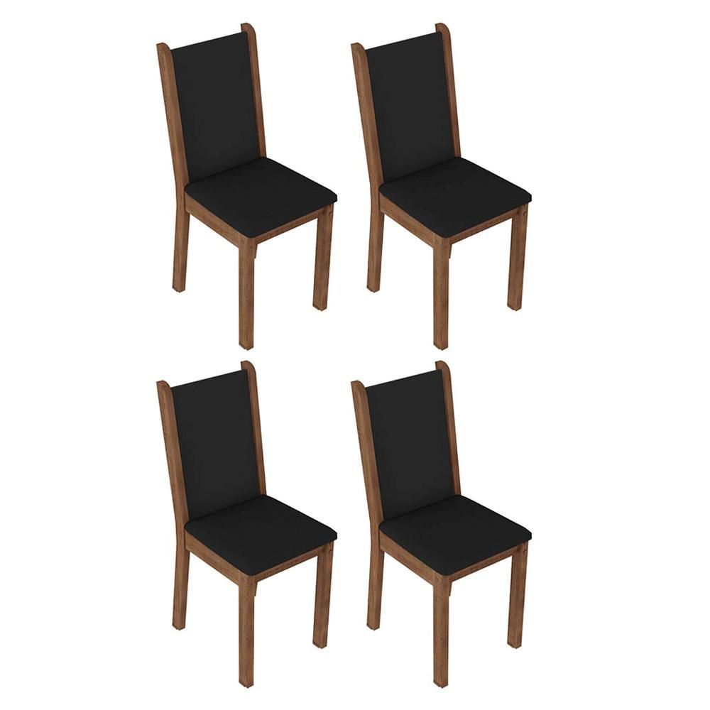 Encontraproduto.com.br - Conjunto Sala de Jantar Mesa Tampo de Vidro 4 Cadeiras Preto/Rustic Martina Madesa
