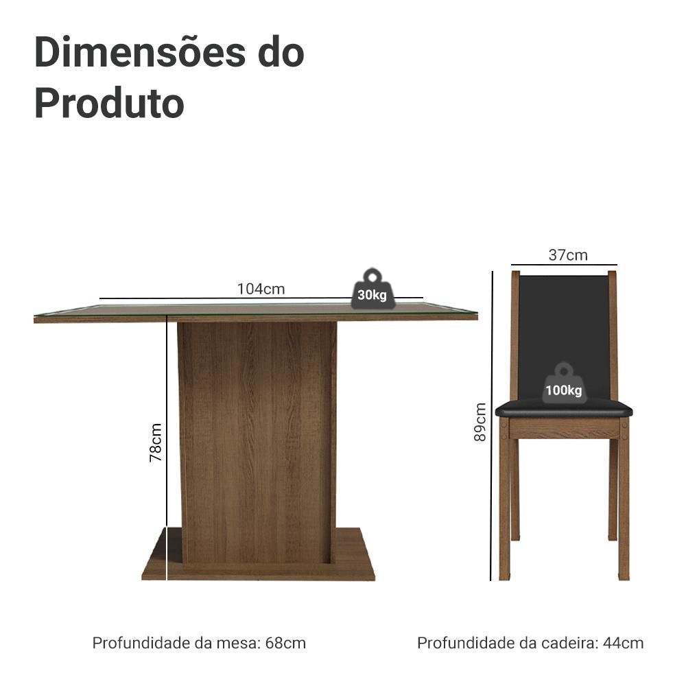 Encontraproduto.com.br - Conjunto Sala de Jantar Mesa Tampo de Vidro 4 Cadeiras Rustic/Preto Martina Madesa