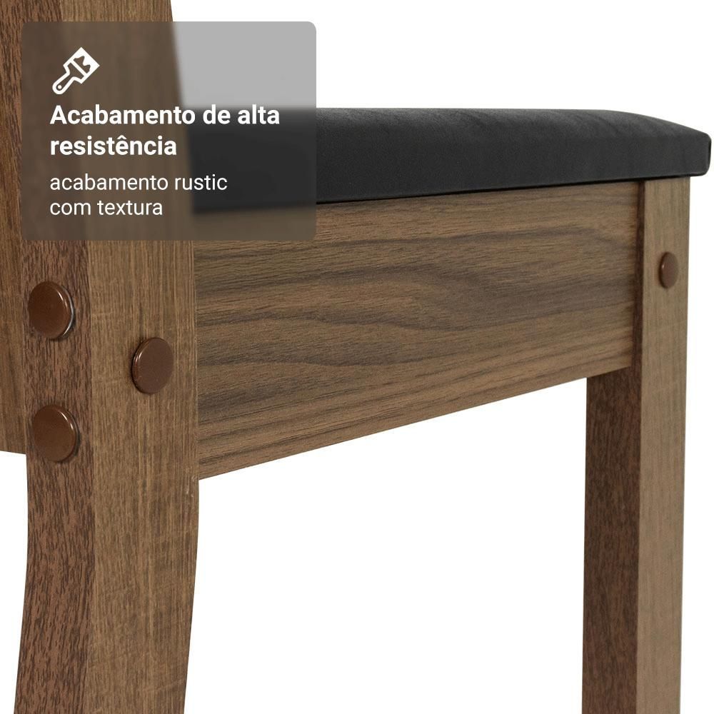 Encontraproduto.com.br - Conjunto Sala de Jantar Mesa Tampo de Vidro 4 Cadeiras Rustic/Preto Camélia Madesa