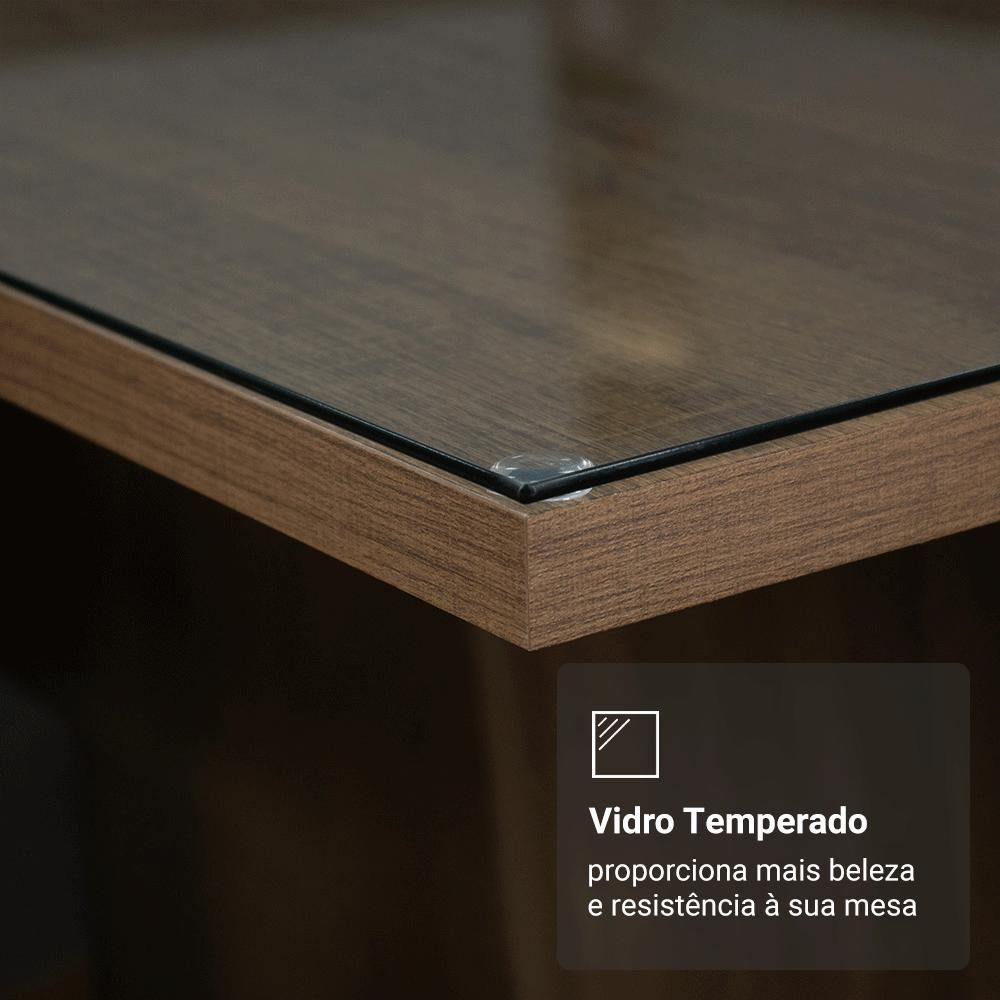 Encontraproduto.com.br - Conjunto Sala de Jantar Mesa Tampo de Vidro 4 Cadeiras Rustic/Preto Camélia Madesa