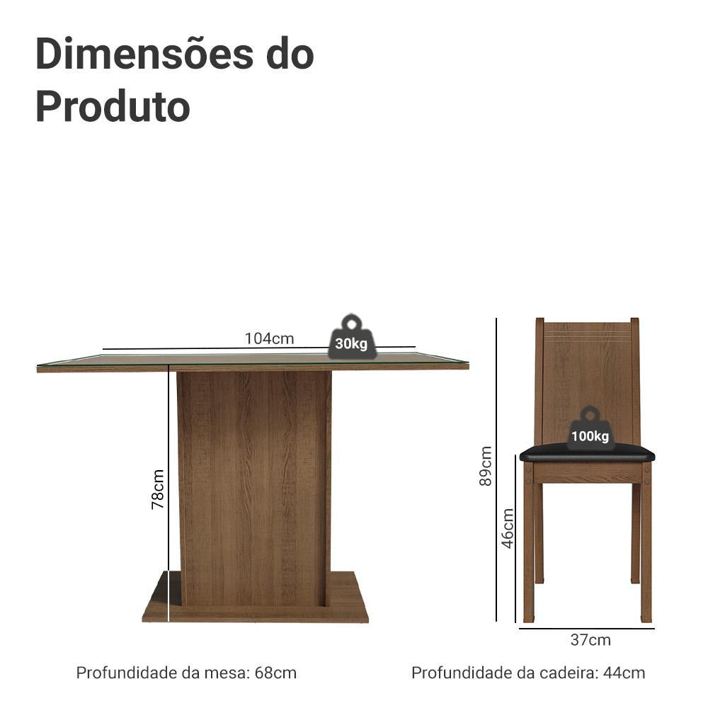 Encontraproduto.com.br - Conjunto Sala de Jantar Mesa Tampo de Vidro 4 Cadeiras Rustic/Preto Camélia Madesa