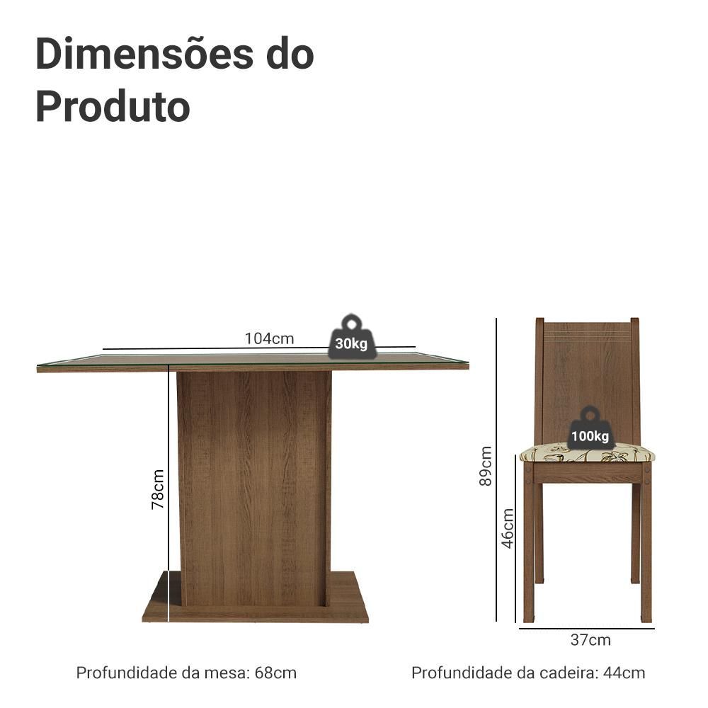 Encontraproduto.com.br - Conjunto Sala de Jantar Mesa Tampo de Vidro 4 Cadeiras Rustic/Lírio Bege Camélia Madesa