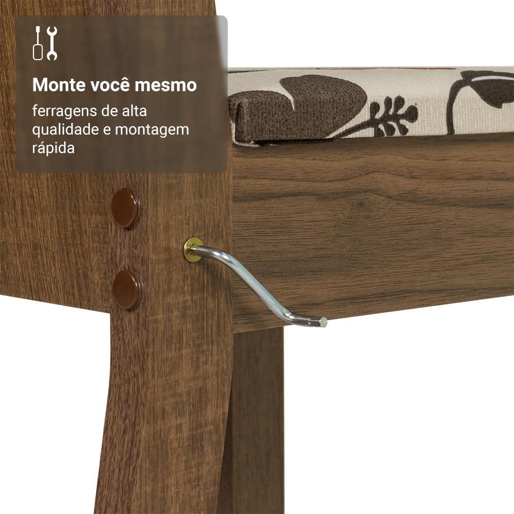 Encontraproduto.com.br - Conjunto Sala de Jantar Mesa Tampo de Vidro 4 Cadeiras Rustic/Hibiscos Camélia Madesa