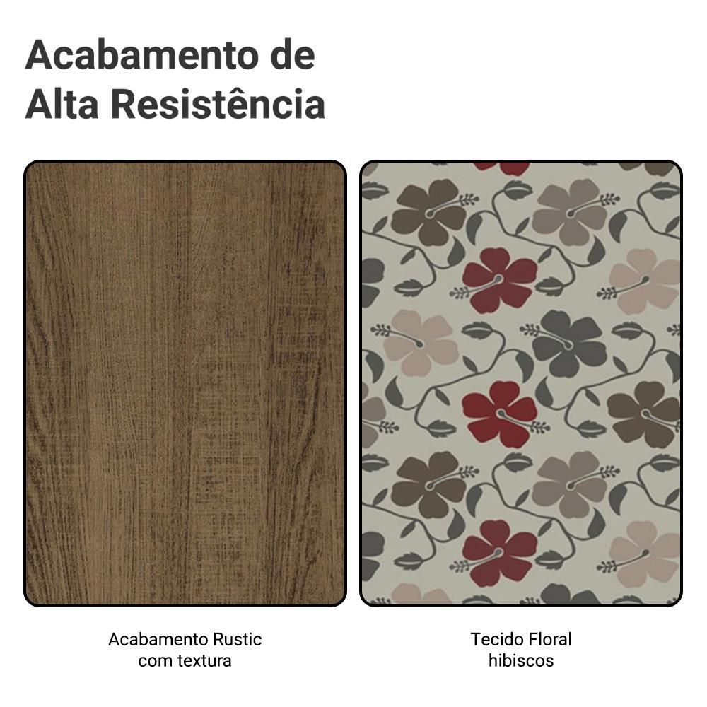 Encontraproduto.com.br - Conjunto Sala de Jantar Mesa Tampo de Vidro 4 Cadeiras Rustic/Hibiscos Camélia Madesa