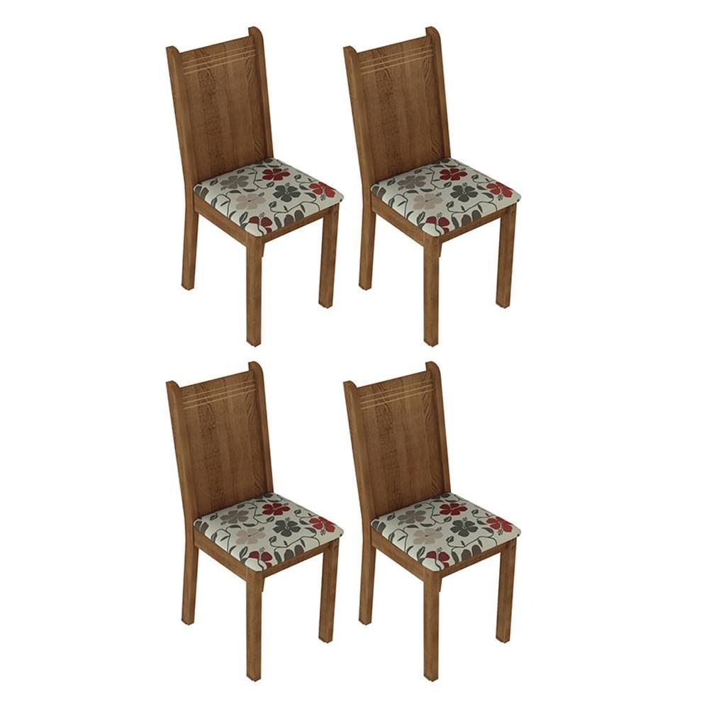 Encontraproduto.com.br - Conjunto Sala de Jantar Mesa Tampo de Vidro 4 Cadeiras Rustic/Hibiscos Camélia Madesa