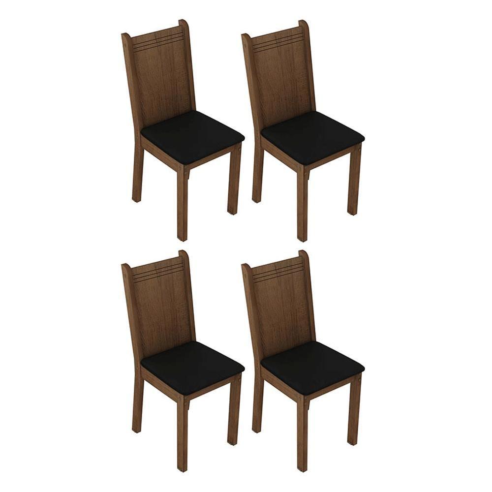Encontraproduto.com.br - Conjunto Sala de Jantar Mesa Tampo de Vidro 4 Cadeiras Preto/Rustic Camélia Madesa
