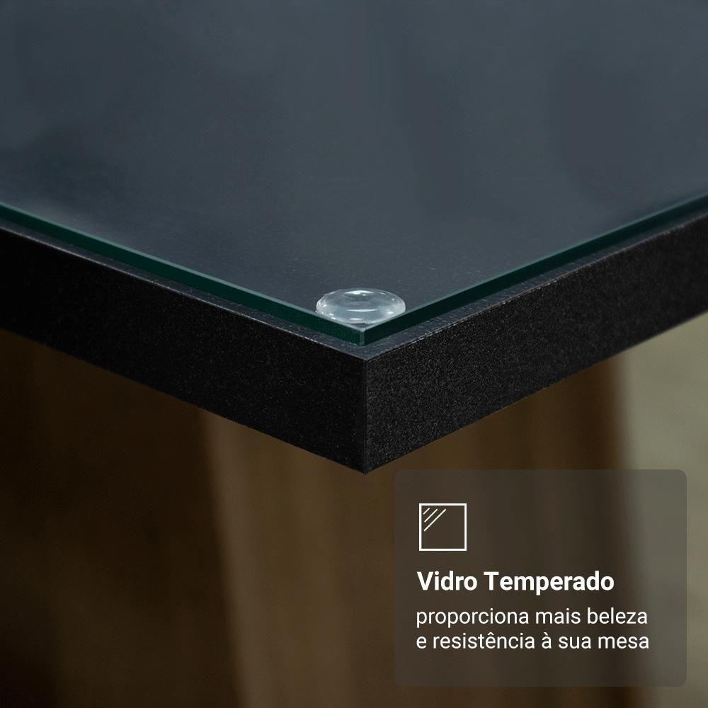 Encontraproduto.com.br - Conjunto Sala de Jantar Mesa Tampo de Vidro 4 Cadeiras Preto/Rustic Camélia Madesa