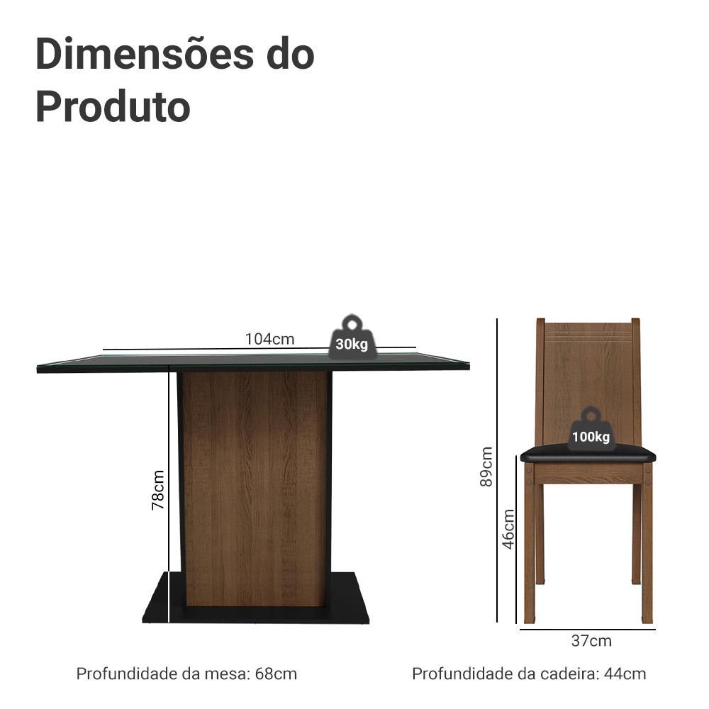Encontraproduto.com.br - Conjunto Sala de Jantar Mesa Tampo de Vidro 4 Cadeiras Preto/Rustic Camélia Madesa