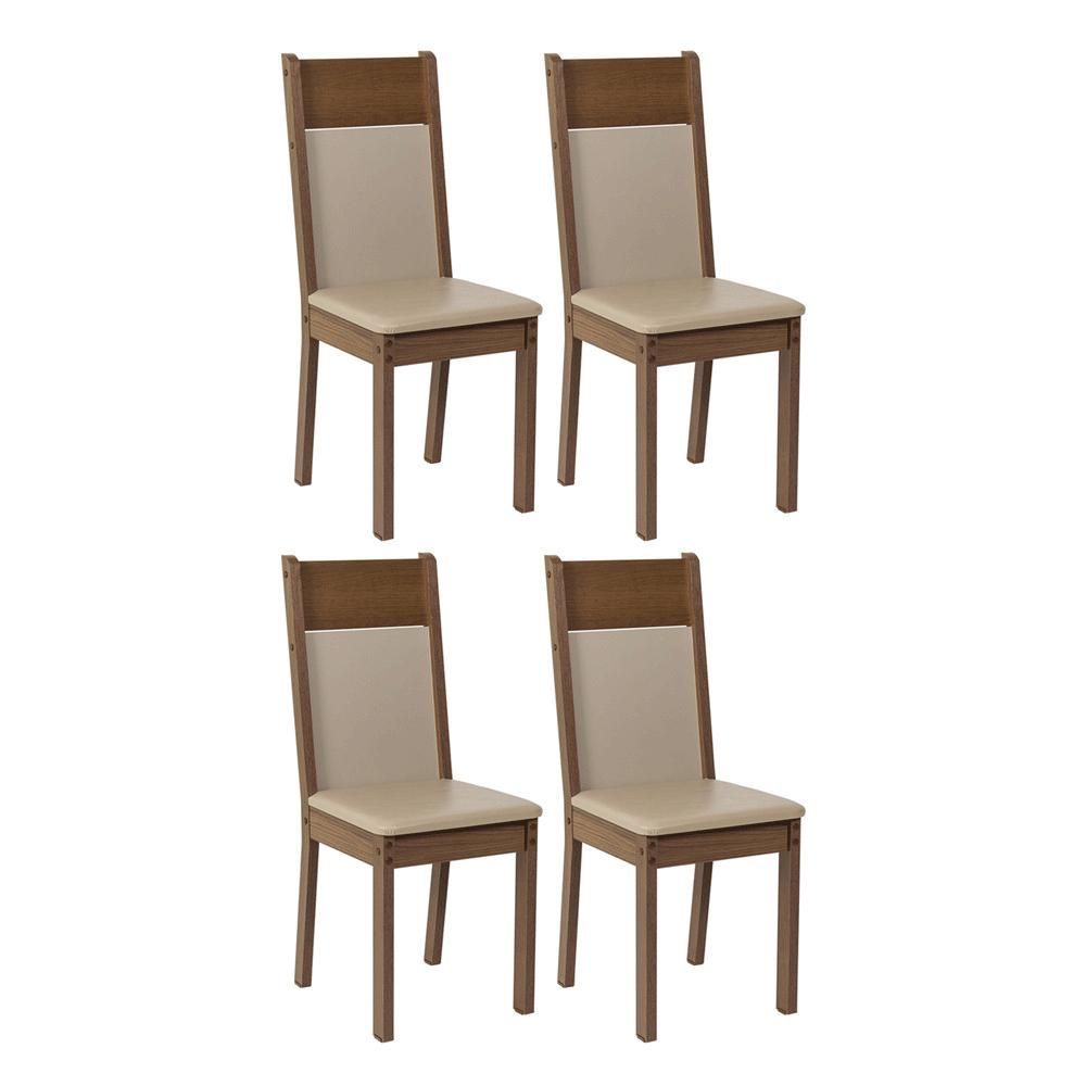 Encontraproduto.com.br - Conjunto Sala de Jantar Mesa Tampo de Vidro 4 Cadeiras Rustic/Crema/Bege Viena Madesa