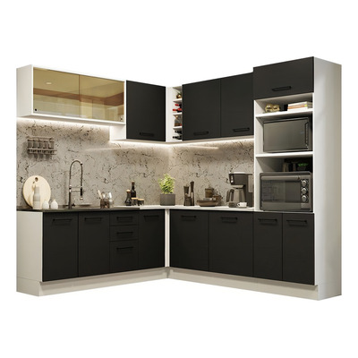 Armário de Cozinha Completa de Canto 459cm Branco Preto Agata Madesa 01