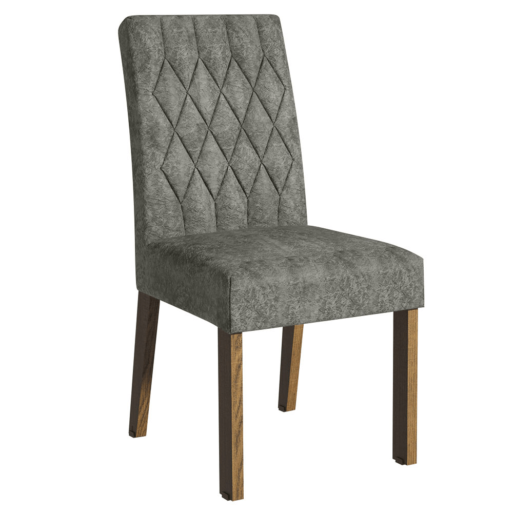 Encontraproduto.com.br - Conjunto Sala de Jantar Mesa Tampo de Vidro 6 Cadeiras Rustic/Silver Odara Madesa