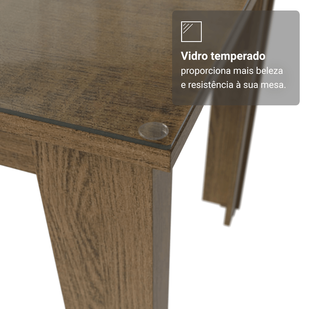 Encontraproduto.com.br - Conjunto Sala de Jantar Mesa Tampo de Vidro 6 Cadeiras Rustic/Silver Odara Madesa