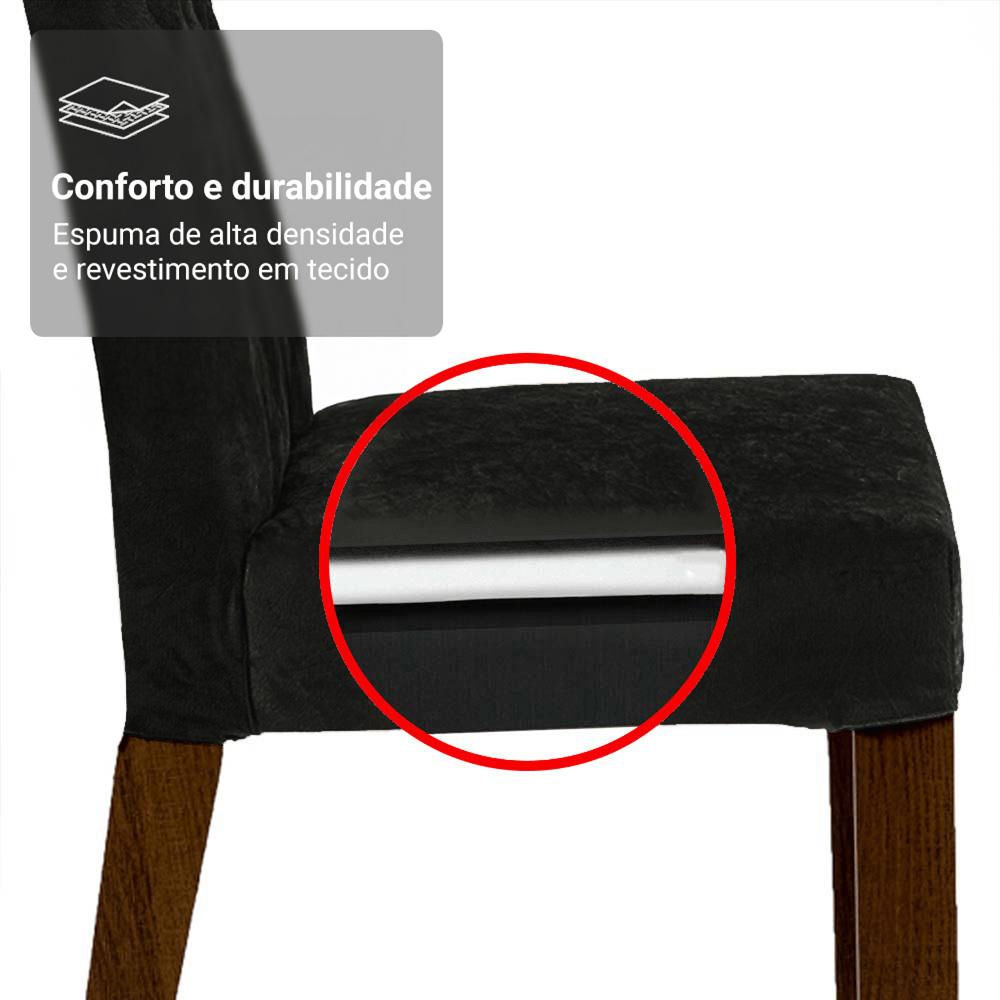 Encontraproduto.com.br - Conjunto Sala de Jantar Mesa Tampo de Vidro 6 Cadeiras Rustic/Preto/Oxford Odara Madesa