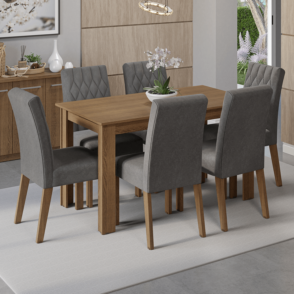 Encontraproduto.com.br - Conjunto Sala de Jantar Mesa Tampo de Madeira 6 Cadeiras Rustic/Silver Allegro Madesa