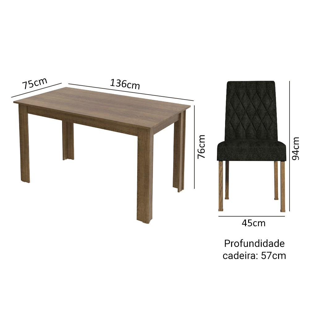 Conjunto Sala de Jantar Mesa Tampo de Madeira 6 Cadeiras Rustic/Oxford Allegro Madesa
