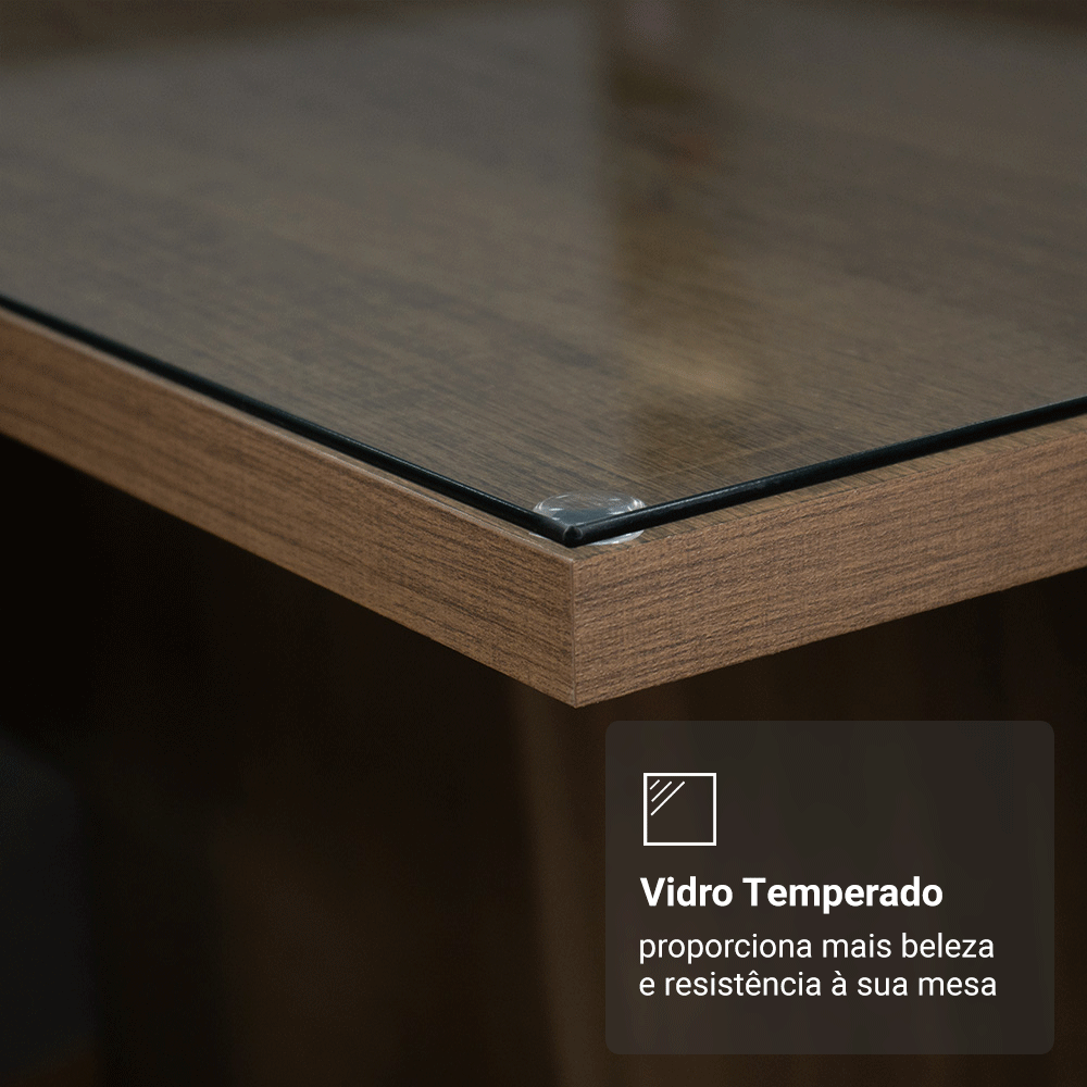 Encontraproduto.com.br - Conjunto Sala de Jantar Mesa Tampo de Vidro 4 Cadeiras Rustic/Imperial Reale Madesa
