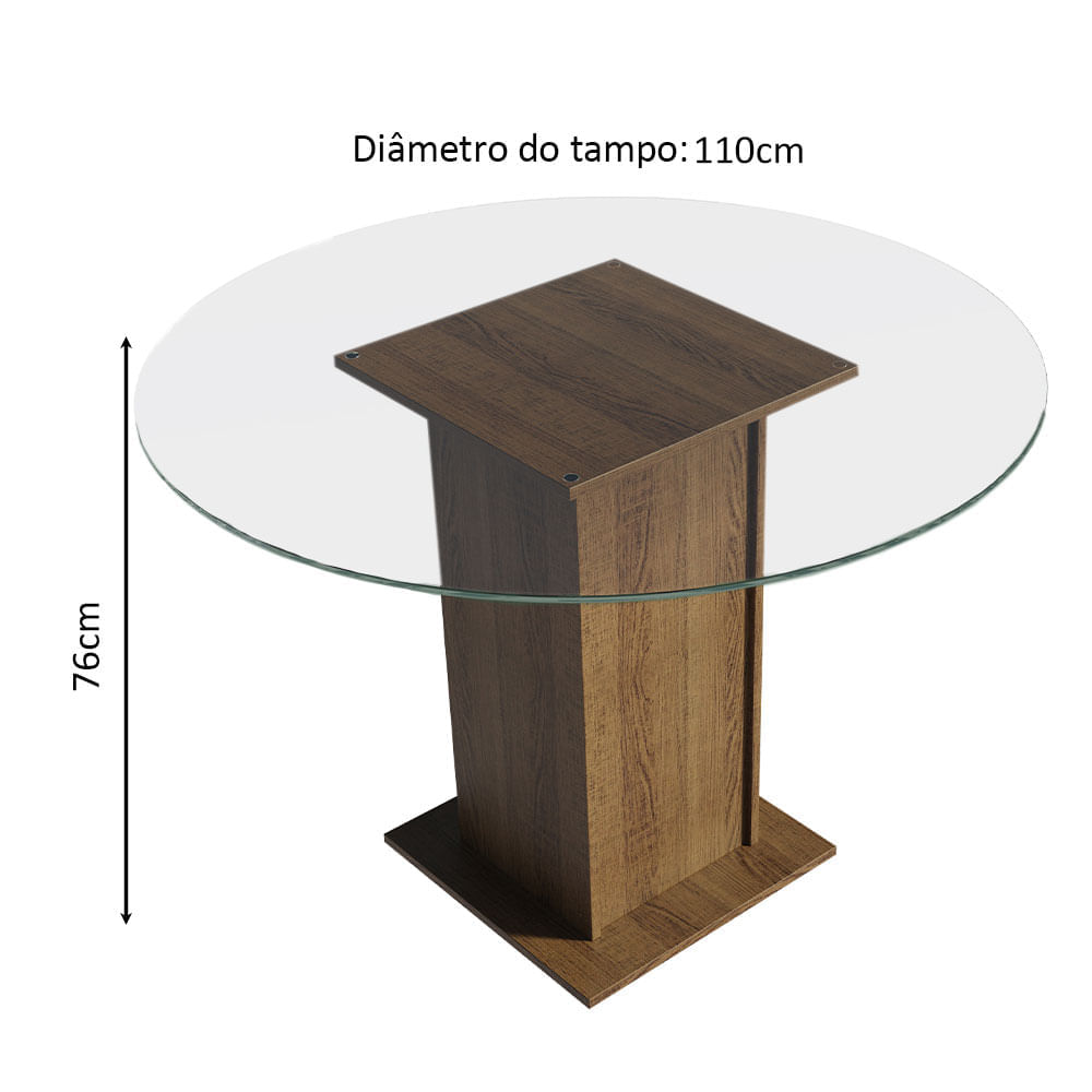 Encontraproduto.com.br - Conjunto Sala de Jantar Madesa Iris Mesa Tampo de Vidro Redondo com 4 Cadeiras Rustic/Imperial