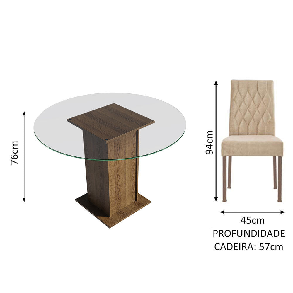 Encontraproduto.com.br - Conjunto Sala de Jantar Madesa Iris Mesa Tampo de Vidro Redondo com 4 Cadeiras Rustic/Imperial