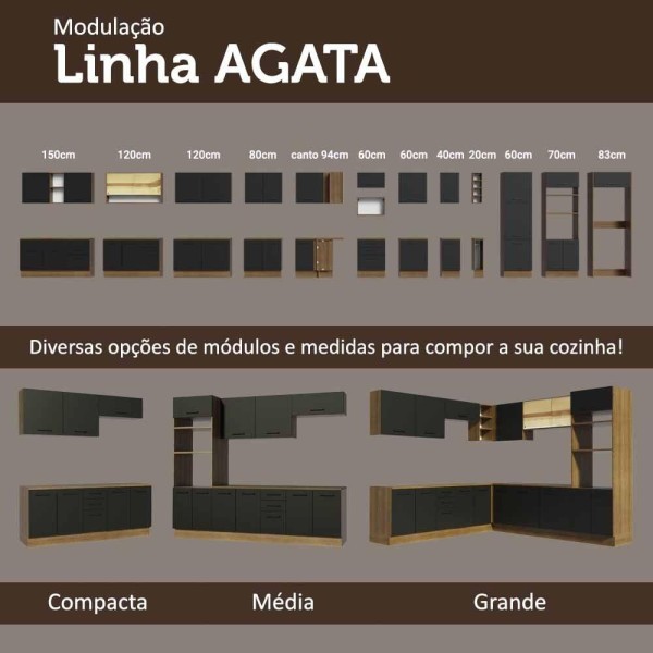 Encontraproduto.com.br - Armário de Cozinha Completa 260cm Rustic Preto Agata Madesa 02