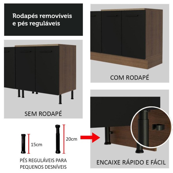 Encontraproduto.com.br - Armário de Cozinha Completa 260cm Rustic Preto Agata Madesa 02