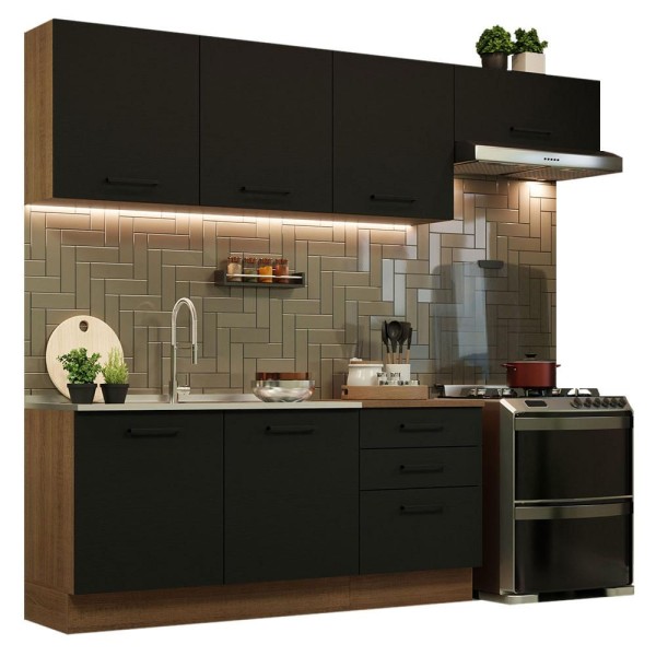 Encontraproduto.com.br - Armário de Cozinha Completa 260cm Rustic Preto Agata Madesa 02