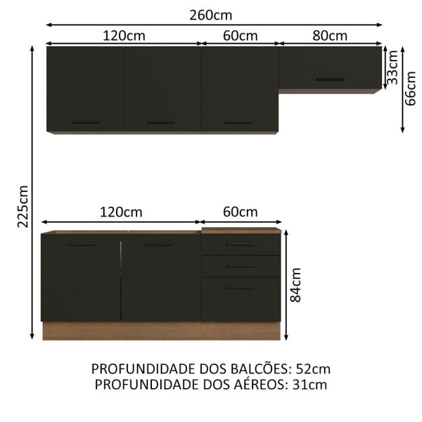Encontraproduto.com.br - Armário de Cozinha Completa 260cm Rustic Preto Agata Madesa 02