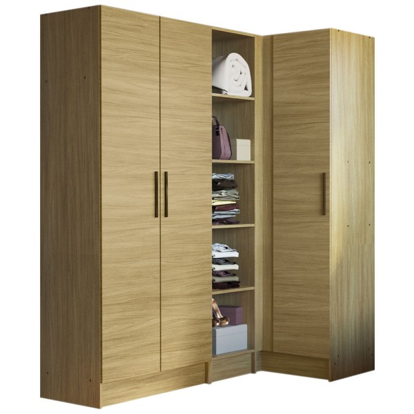 Encontraproduto.com.br - Guarda-Roupa Modulado de Canto Madesa Nilo 261002 com 3 Peças Carvalho