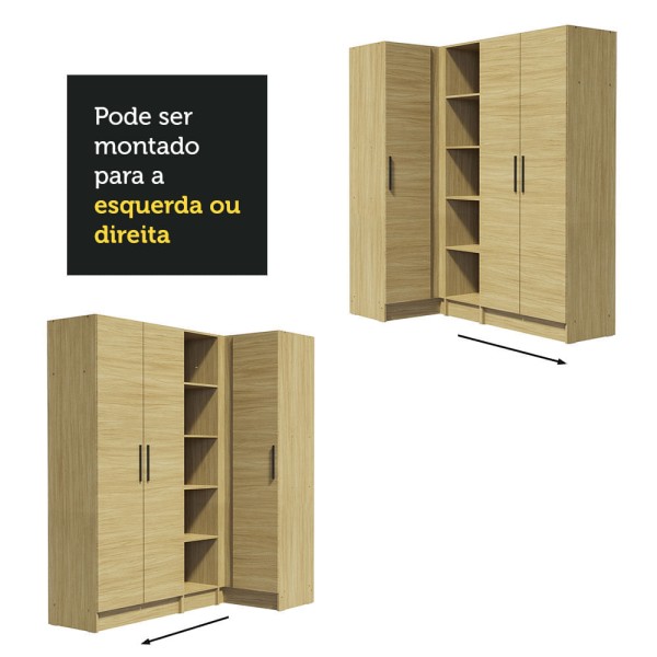 Encontraproduto.com.br - Guarda-Roupa Modulado de Canto Madesa Nilo 261002 com 3 Peças Carvalho