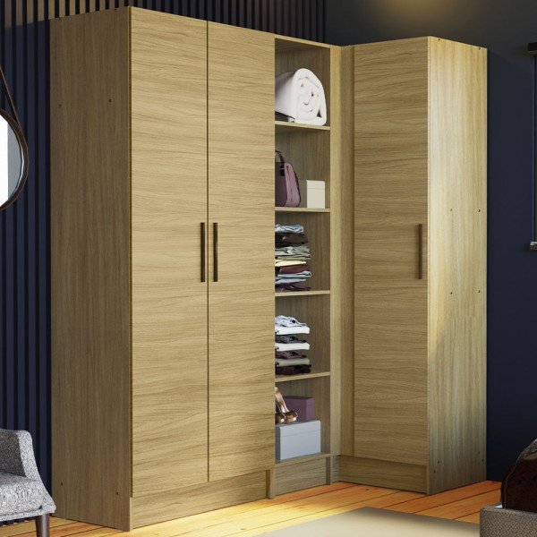 Encontraproduto.com.br - Guarda-Roupa Modulado de Canto Madesa Nilo 261002 com 3 Peças Carvalho