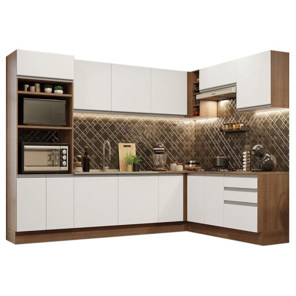 Encontraproduto.com.br - Armário de Cozinha Completa de Canto 479cm Rustic Branco Glamy Madesa 01