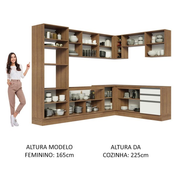 Encontraproduto.com.br - Armário de Cozinha Completa de Canto 479cm Rustic Branco Glamy Madesa 01
