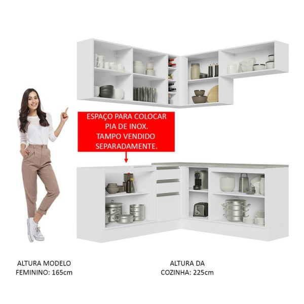Encontraproduto.com.br - Armário de Cozinha Completa de Canto 349cm Branco Glamy Madesa 03