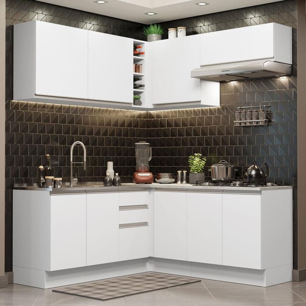 Encontraproduto.com.br - Armário de Cozinha Completa de Canto 349cm Branco Glamy Madesa 03