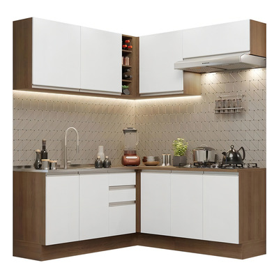 Armário de Cozinha Completa de Canto 349cm Rustic Branco Glamy Madesa 03