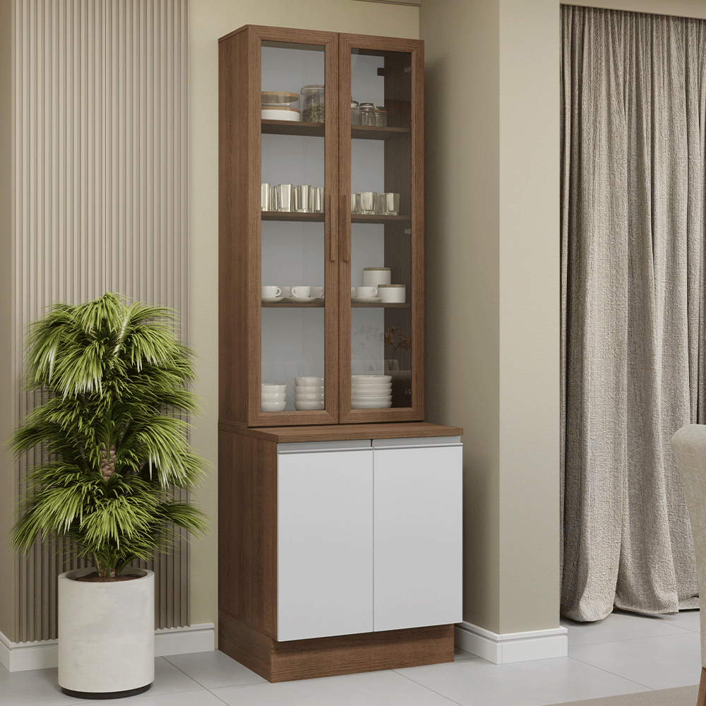 Kit Balcão + Cristaleira 70cm Rustic/Branco Glamy Madesa 02