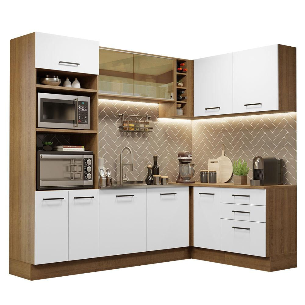 Armário de Cozinha Completa de Canto 399cm Rustic Branco Agata Madesa 01