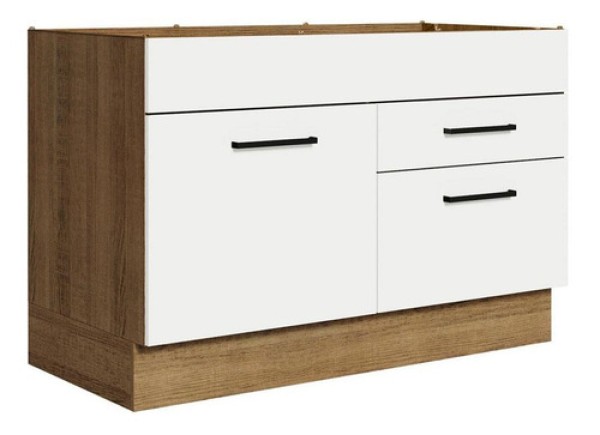 Encontraproduto.com.br - Balcão Gabinete de Pia 120 x 60 cm 1 Porta 2 Gavetas Rustic/Branco (Sem Tampo) Agata Madesa