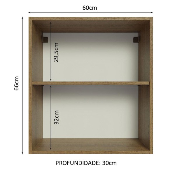 Encontraproduto.com.br - Armário Aéreo 60 Cm Com 2 Nichos Abertos Rustic