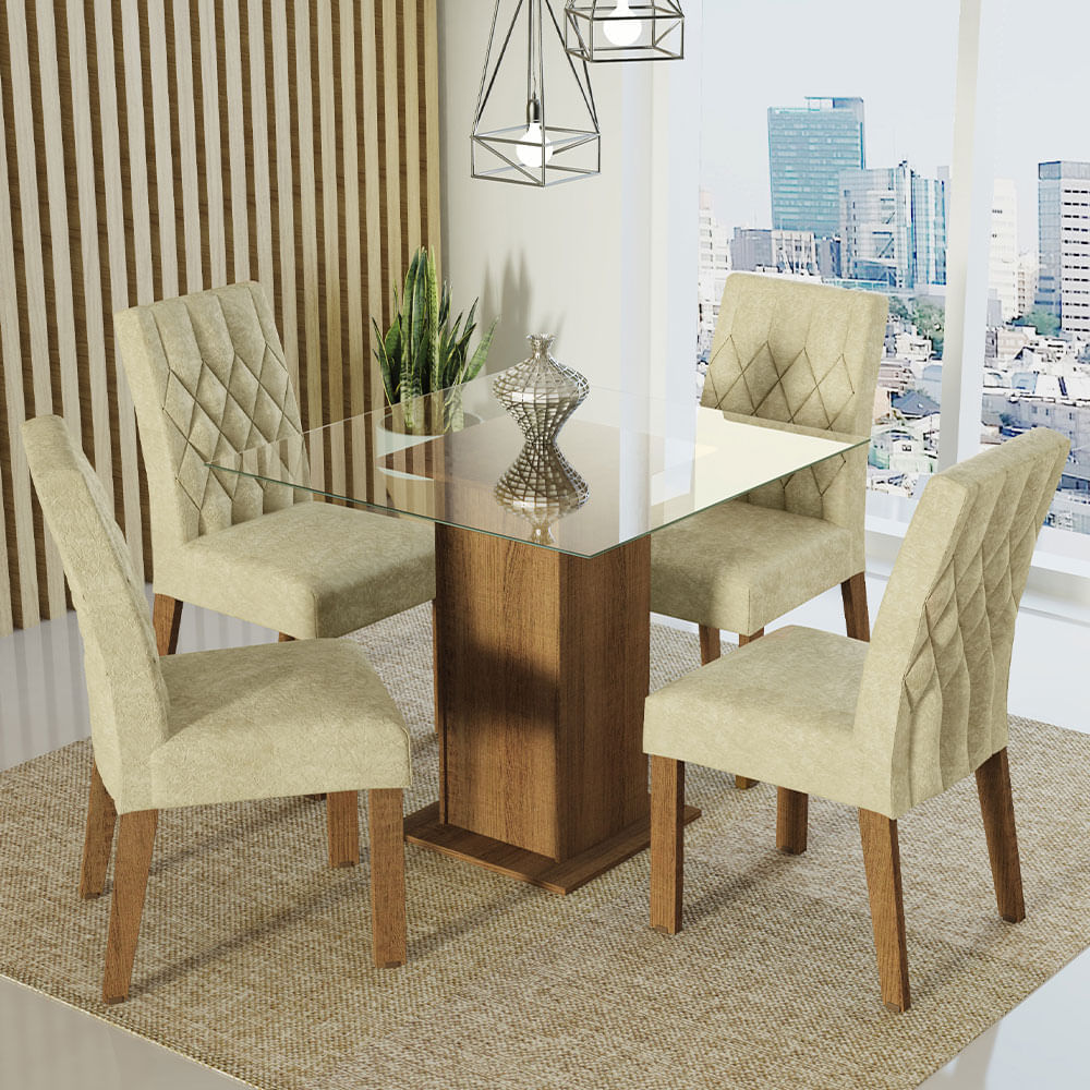 Conjunto Sala de Jantar Madesa Juliete Mesa Tampo de Vidro 4 Cadeiras Rustic/Imperial