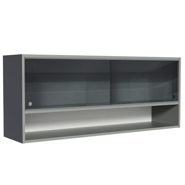 Encontraproduto.com.br - Armário Aéreo 2 Portas De Vidro Neutral E 1 Nicho Cinza
