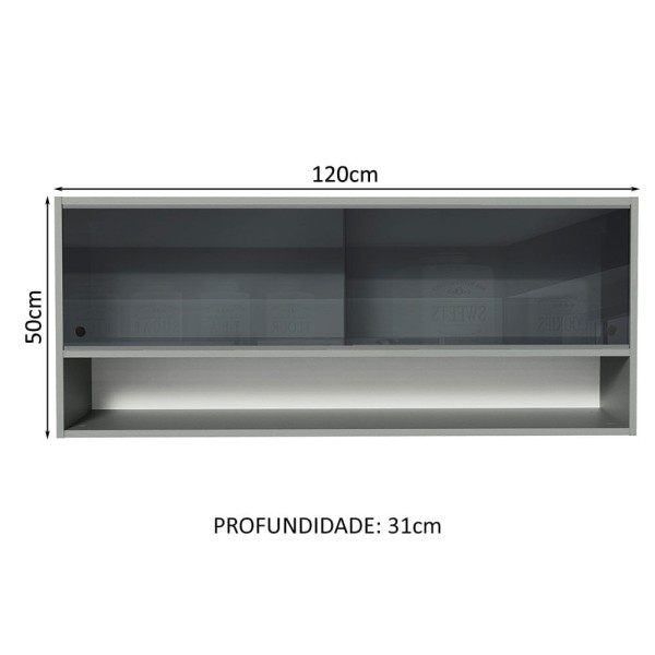 Encontraproduto.com.br - Armário Aéreo 2 Portas De Vidro Neutral E 1 Nicho Cinza